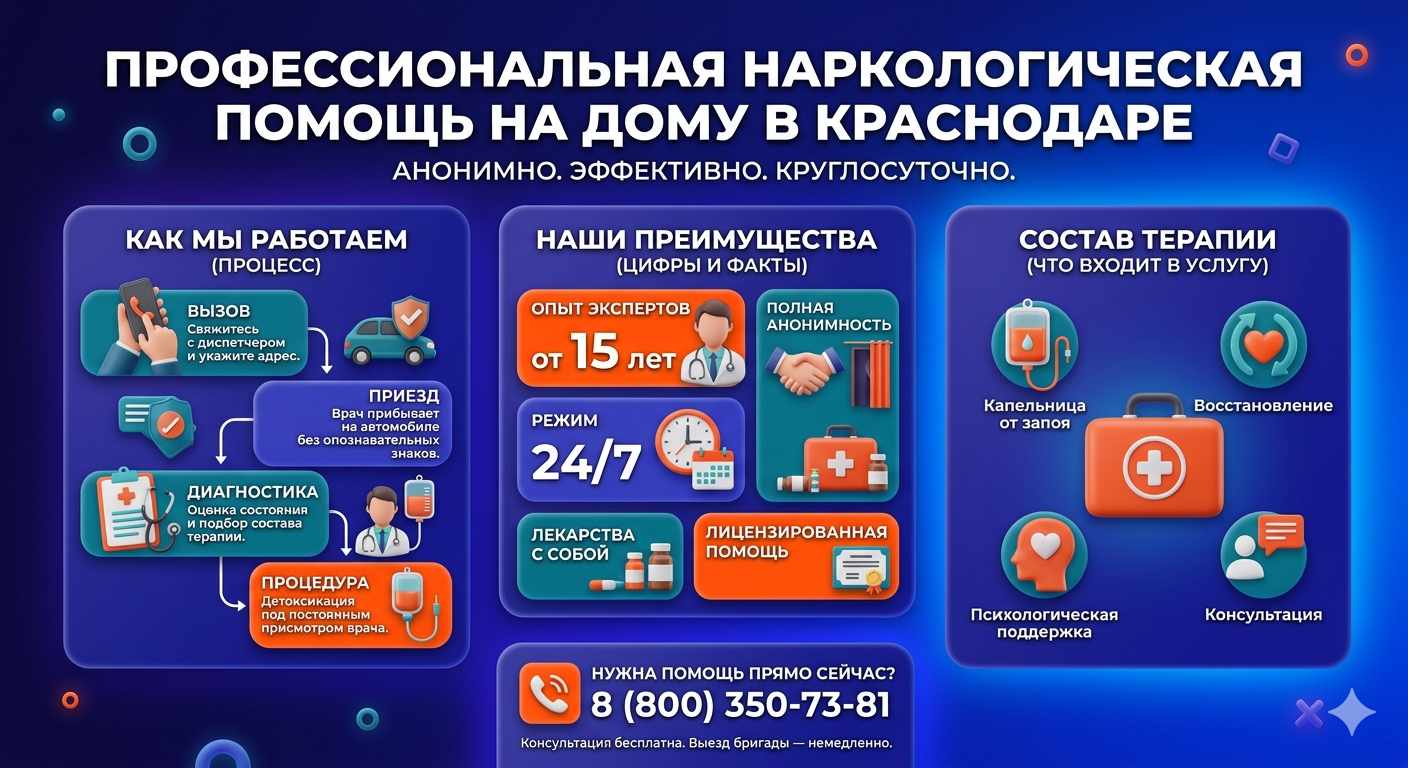 Инфографика о принципах лечения алкоголизма на дому в Ожерелье: этапы вызова нарколога, преимущества анонимной детоксикации и состав медицинской помощи.